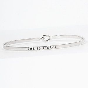 SHE IS FIERCE Fun Inspirational Engraved Message Bracelet Silver Tone